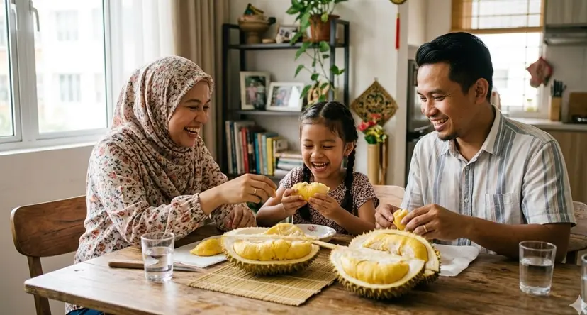 Family enjoying premium NAPC Durian together at home
